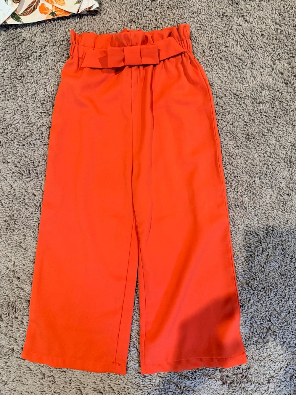 Girls' Bright Orange Wide-Leg Matching Set with Floral Top